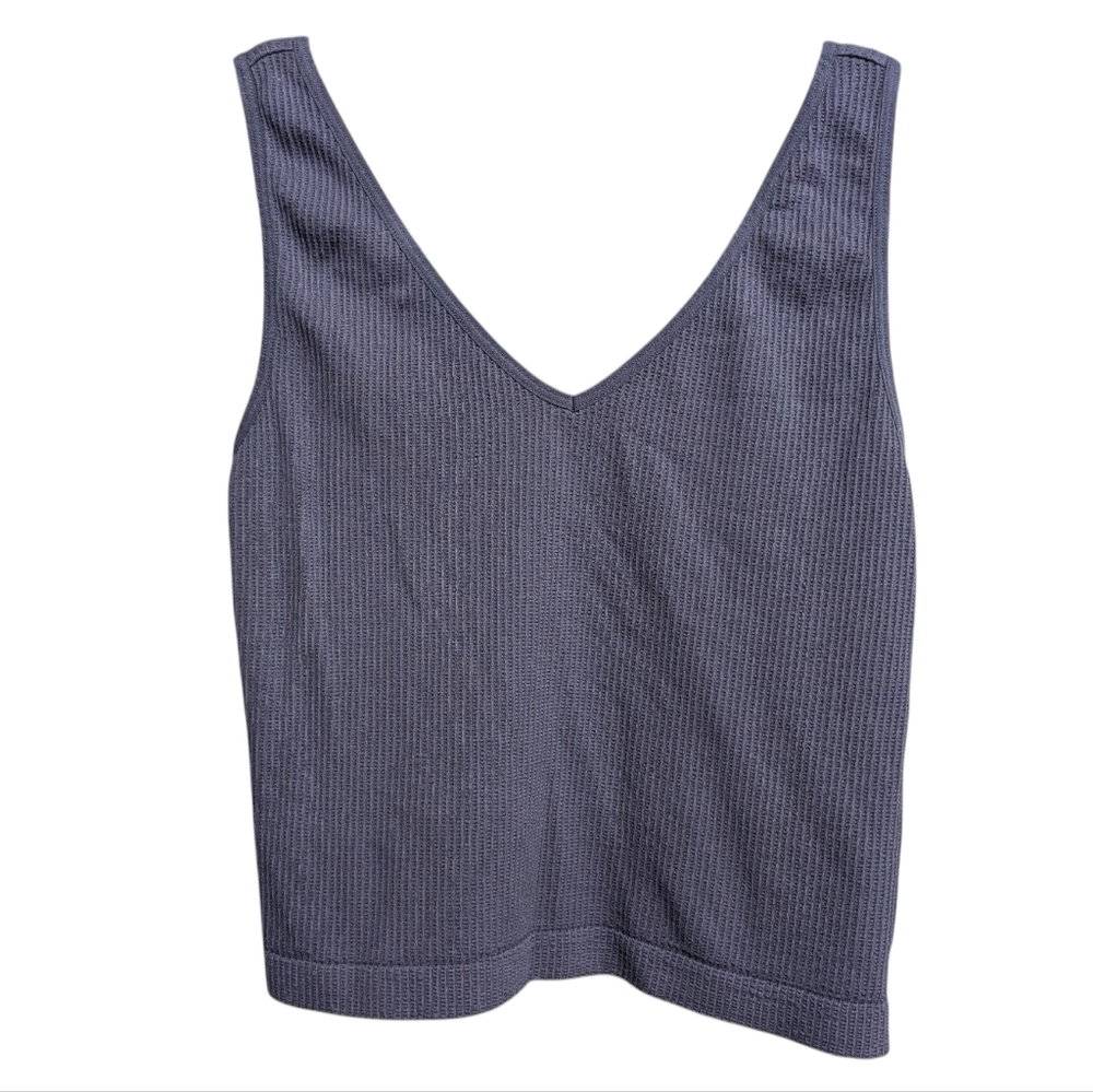 Stretchy rib-knit crop tank top XL navy blue